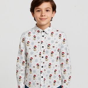 DCBD Christmas Santa Pug Button Down Shirt - Boys XL (18/20)